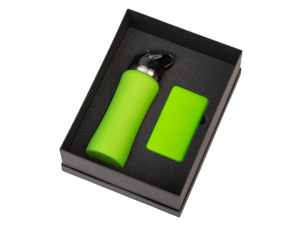 Подарочный набор с бутылкой для воды и повербанком С2, 10000 mAh, зеленое яблоко-0