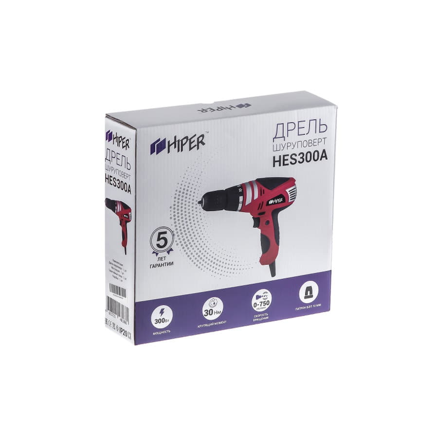 Шуруповерт сетевой HIPER HES300A, в коробке, 300Вт, 30Нм, красный-5