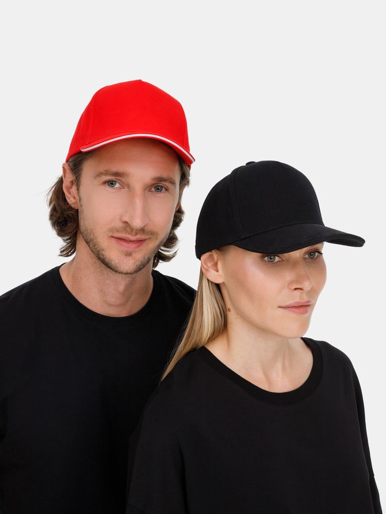 Бейсболка Classic 2.0, красная с белым кантом-5