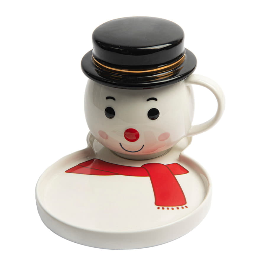 Чайная пара СНЕГОВИК с крышкой, белый, черный-1