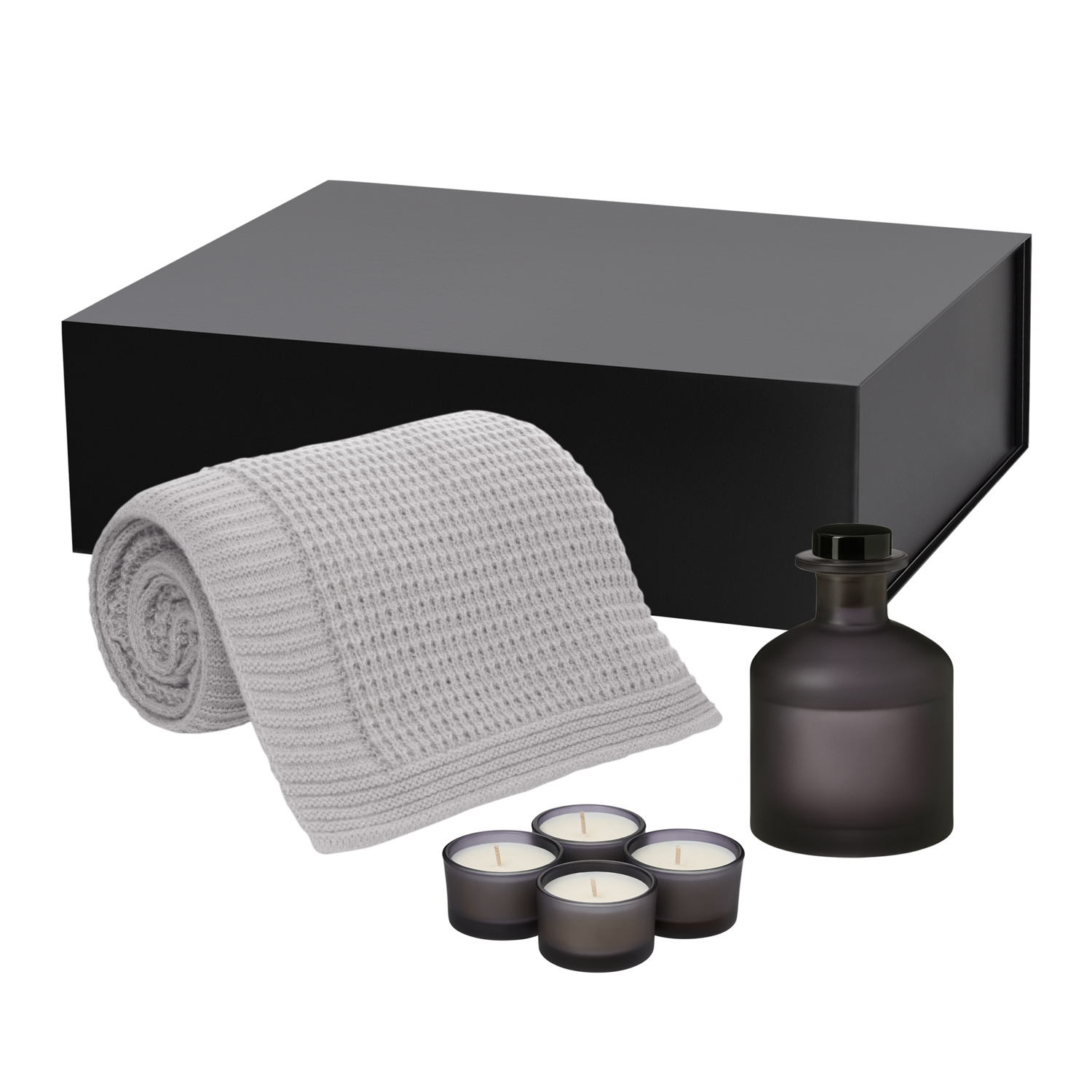 Подарочный набор Сенто (Sento), Мальта Софт (Malta Soft), серый (свеча, диффузор, плед)-0