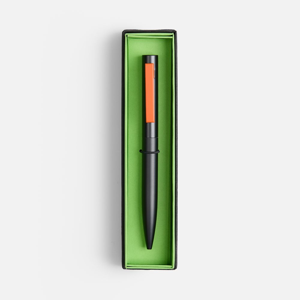 Ручка шариковая Inkolor в футляре, черная с оранжевым-1