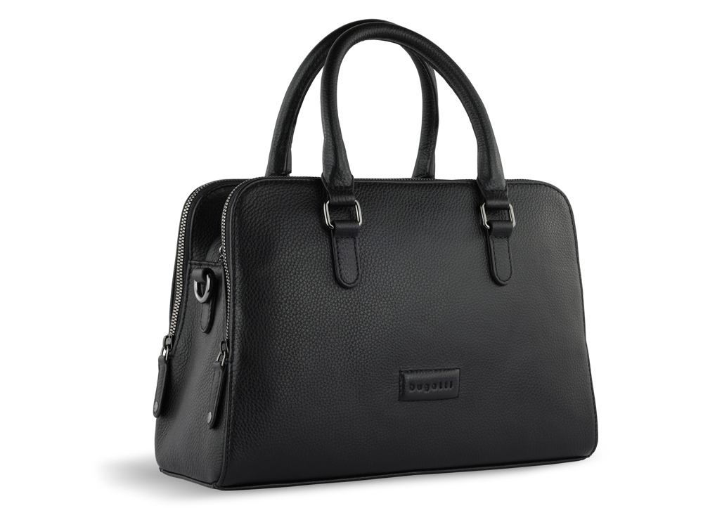 Сумка женская BUGATTI ЭЛЬЗА | ELSA, чёрная, воловья кожа/полиэстер, 32х13х22 см-0