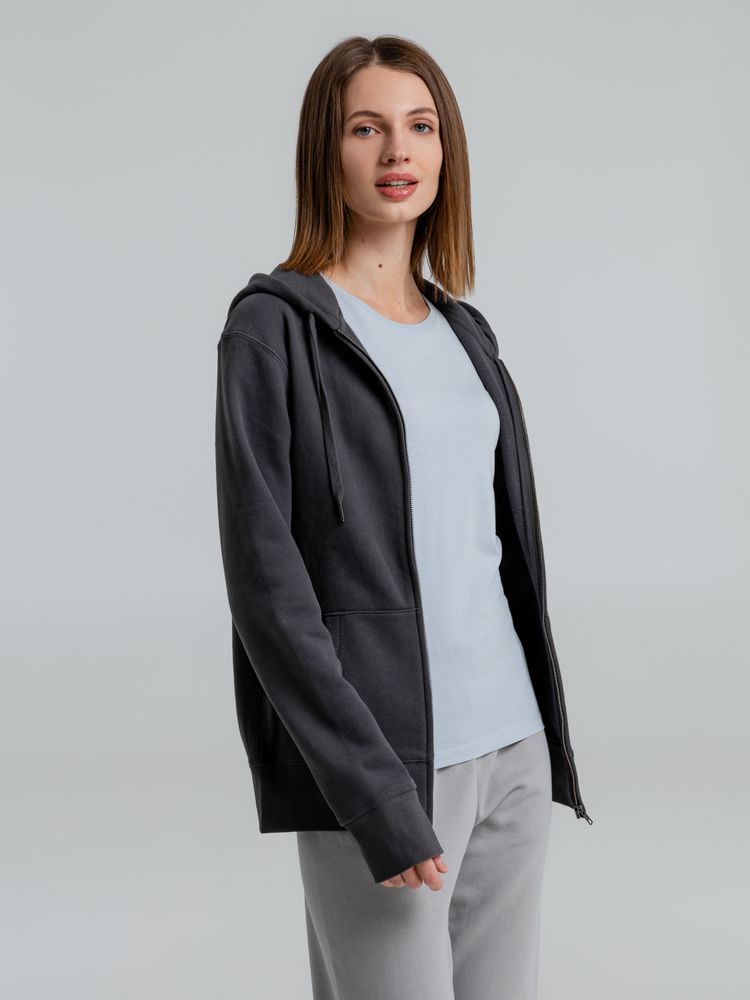 Толстовка на молнии с капюшоном унисекс King, темно-серая-5