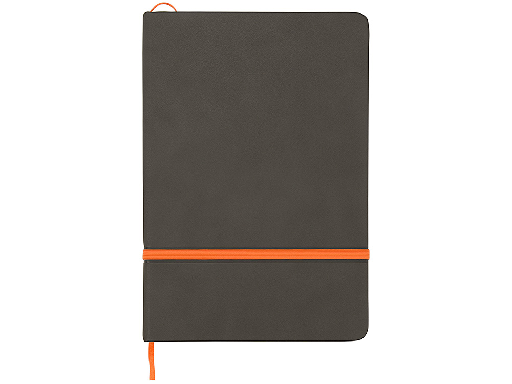 Блокнот Color линованный А5 в твердой обложке с резинкой, серый/оранжевый-2