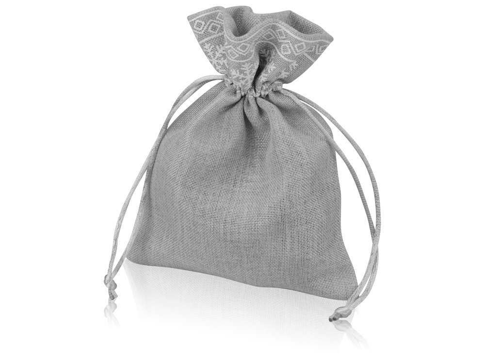 Мешочек подарочный новогодний, хлопок, средний, серый-0