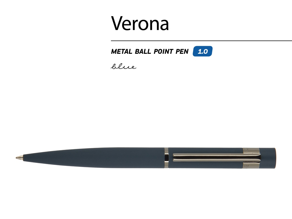 Ручка Verona шариковая автоматическая, синий металлический корпус 1.0 мм, синяя-1