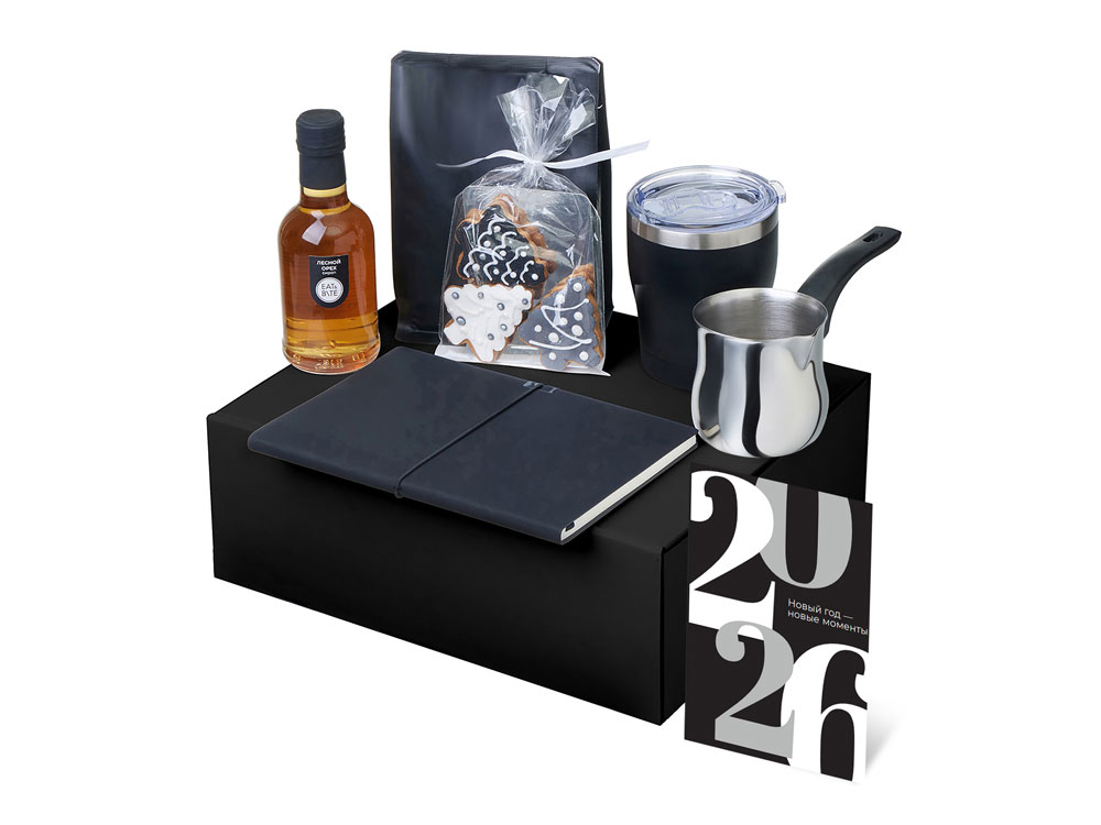 Подарочный набор с туркой, кофе и термокружкой, черный-1