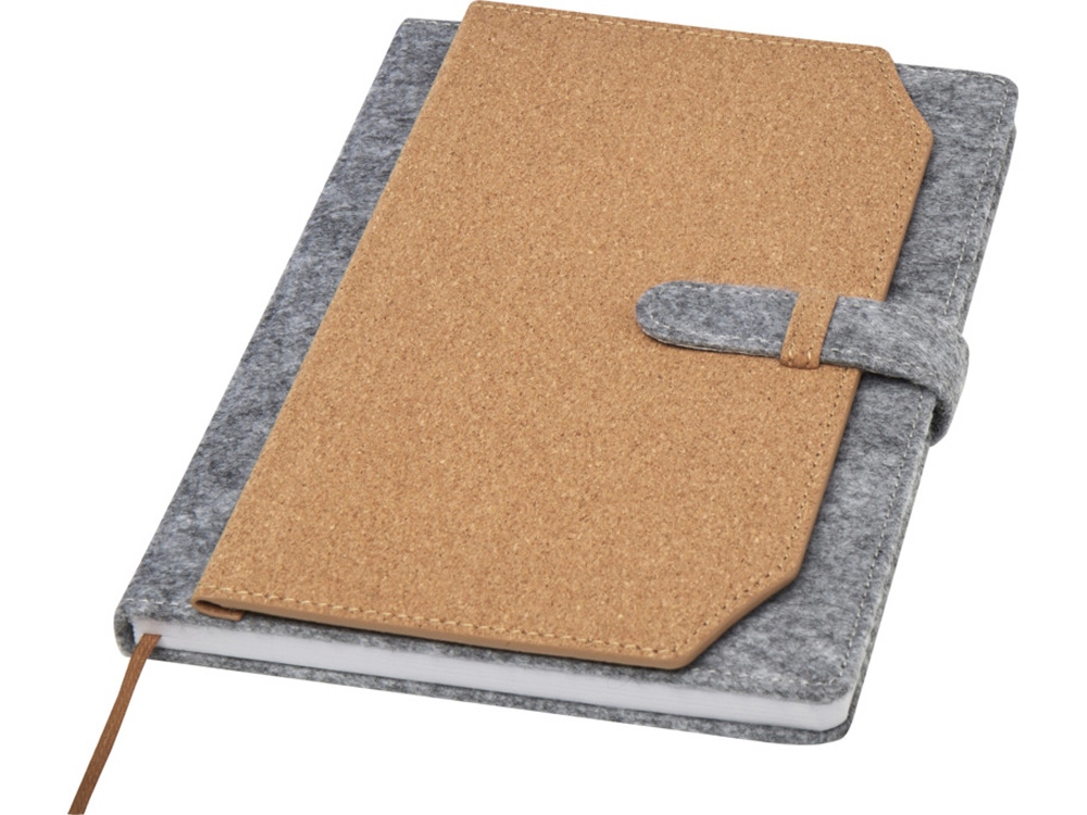 Viviana блокнот формата А5 из переработанного фетра и пробкового дуба - Натуральный-0