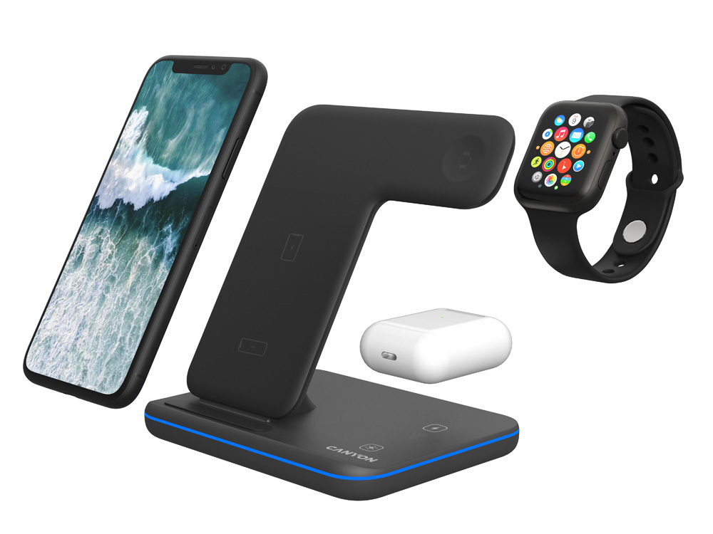 Беспроводное зарядное устройство для гаджетов 3-в-1 с технологией QI Canyon WS-303 (CNS-WCS303B), 15W, черный-4