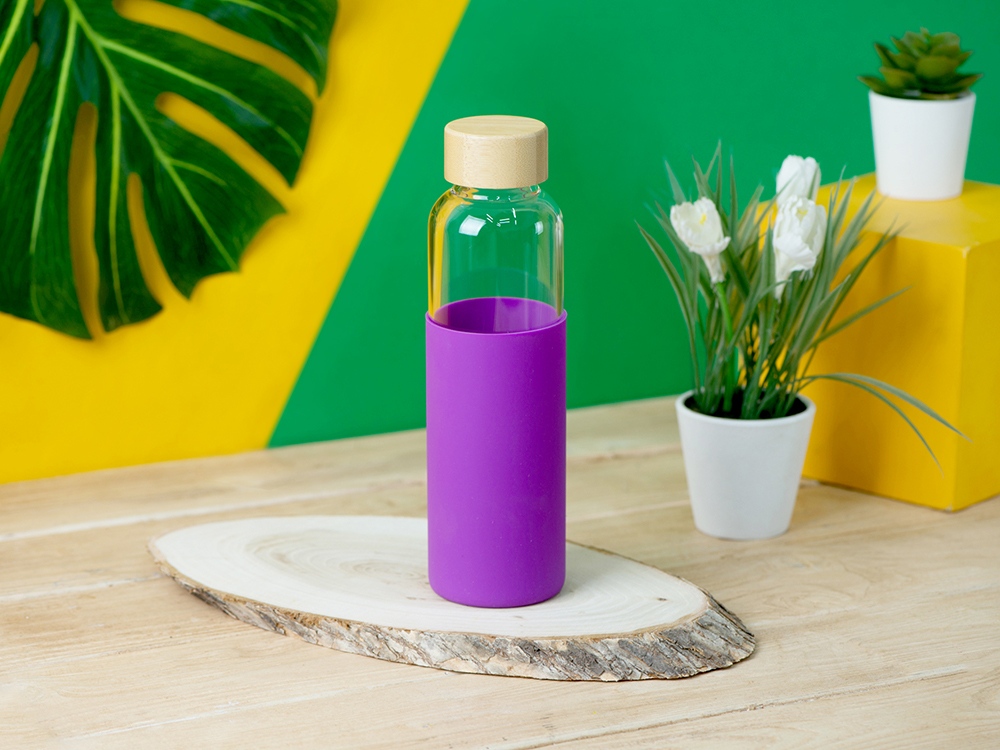 Бутылка для воды стеклянная Refine, в чехле, 550 мл, фиолетовый-7