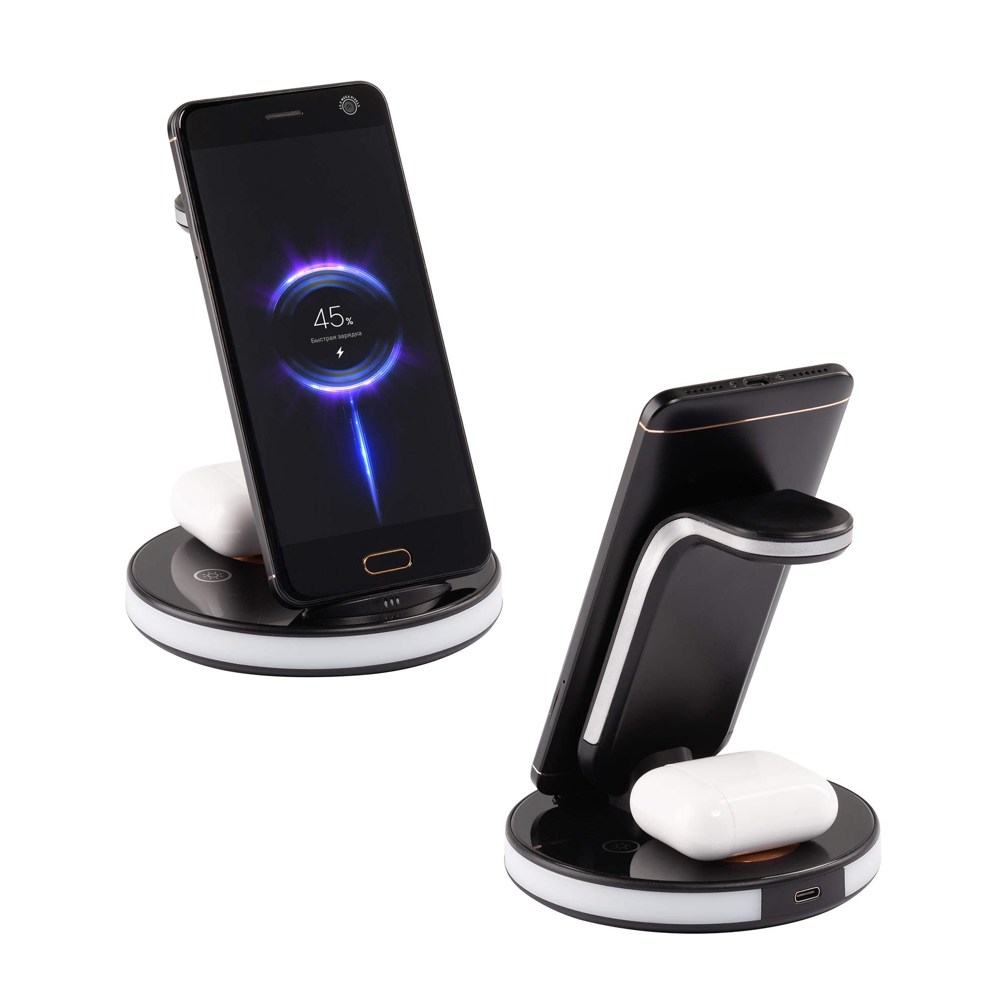 Беспроводная (15W) зарядная станция "Tron" с прозрачным корпусом и подсветкой-5