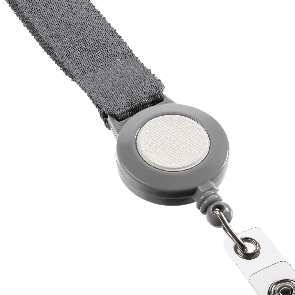 Лента для бейджа с ретрактором Devon, серая с белым-2