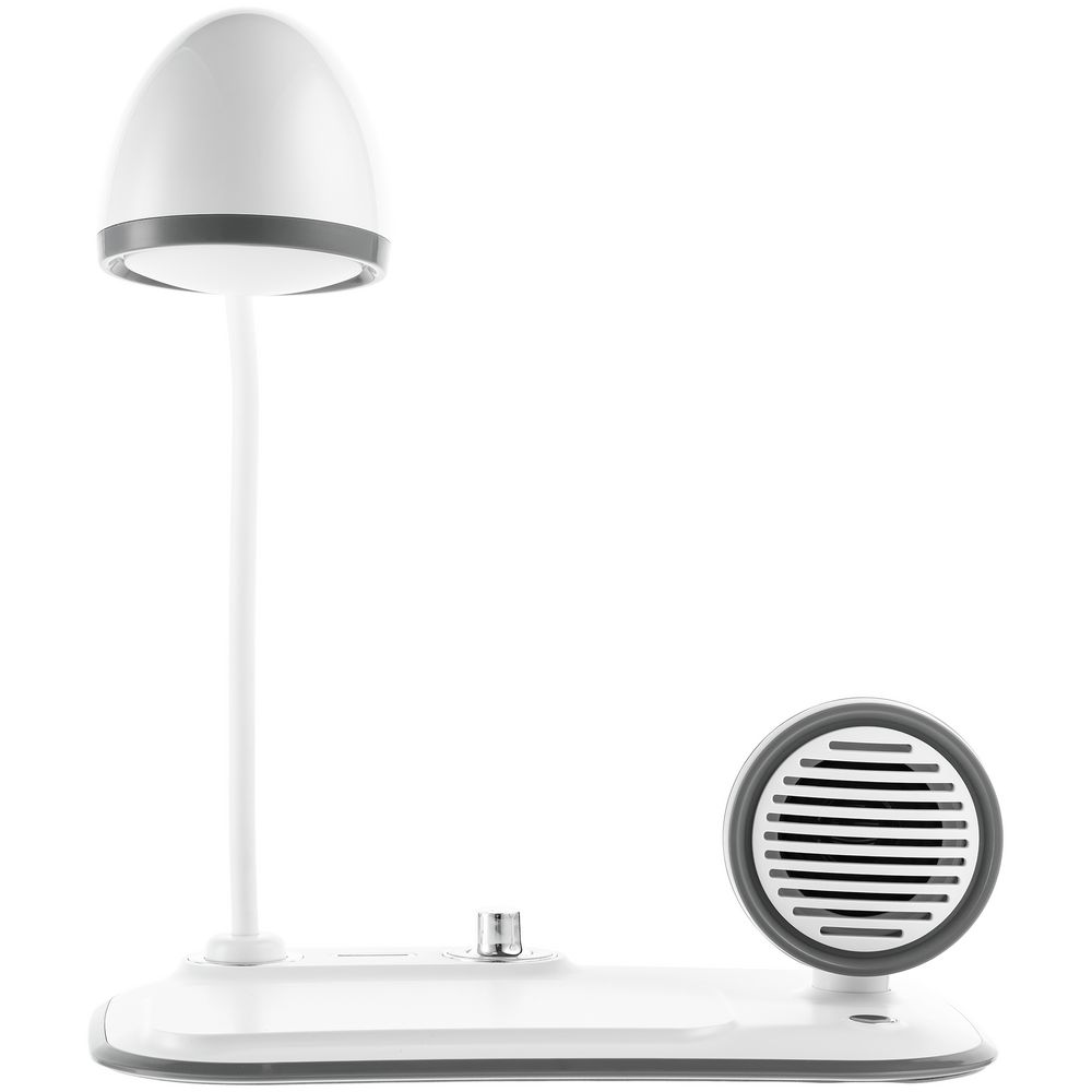 Лампа с колонкой и беспроводной зарядкой Flashback, белая-4