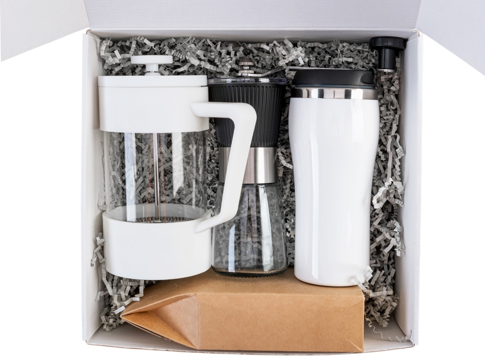 Подарочный набор с кофе, кружкой и френч-прессом Бодрое утро 2.0, белый-2