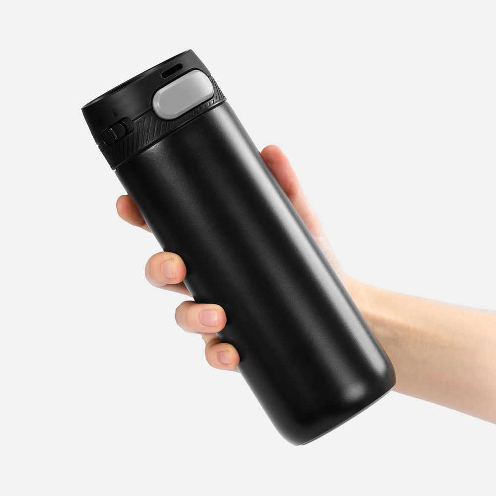 Термостакан X1 с цветной кнопкой, черный с серым-2