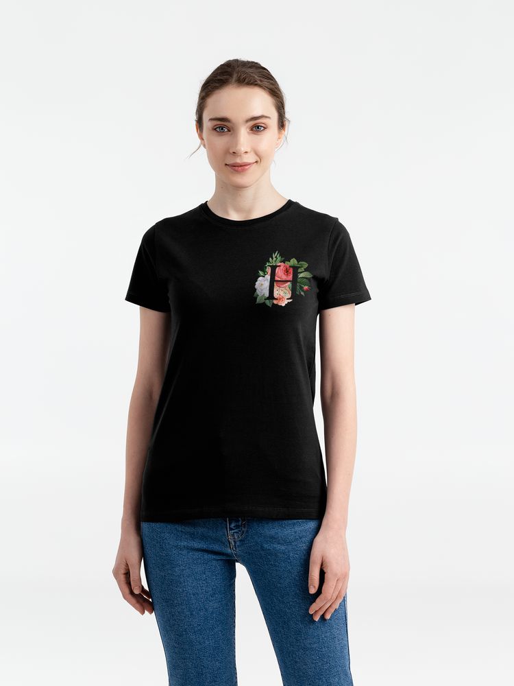 Футболка женская «Цветочная азбука Н», черная-1