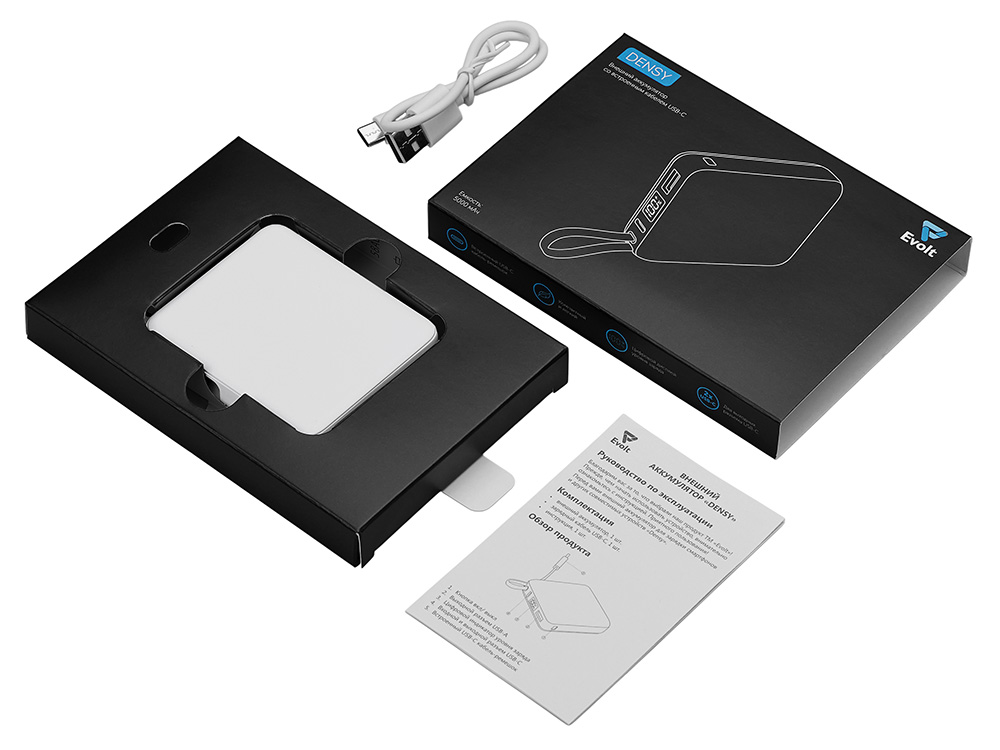 Внешний аккумулятор со встроенным кабелем USB-C Дэнси, 5000 мАч, белый-5