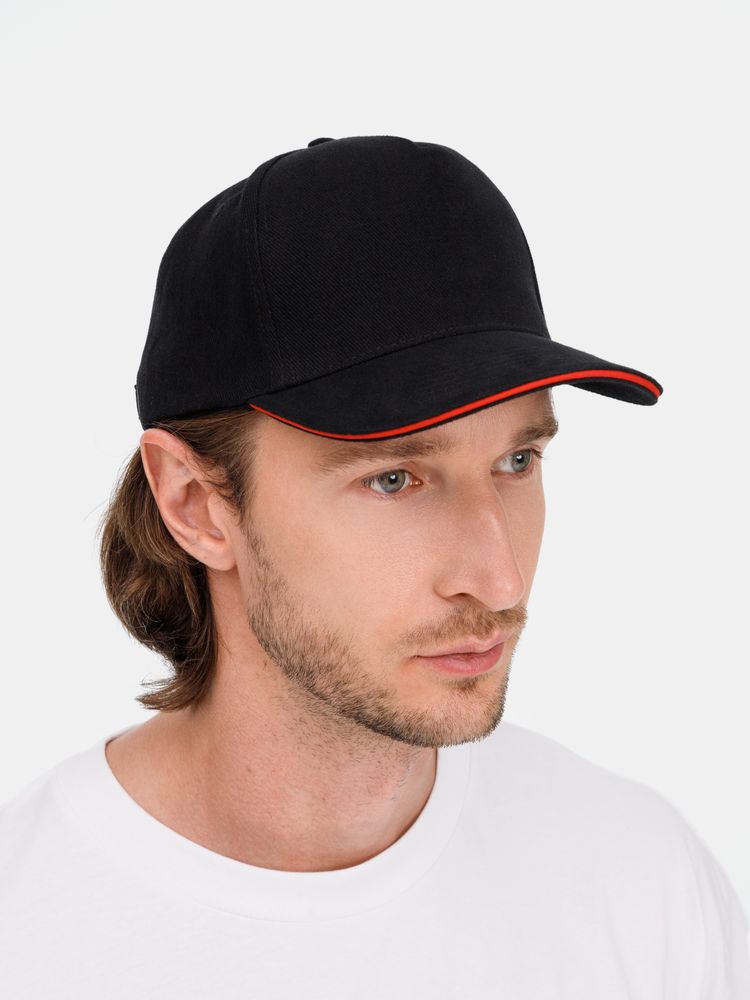 Бейсболка Classic 2.0, черная с красным кантом-3