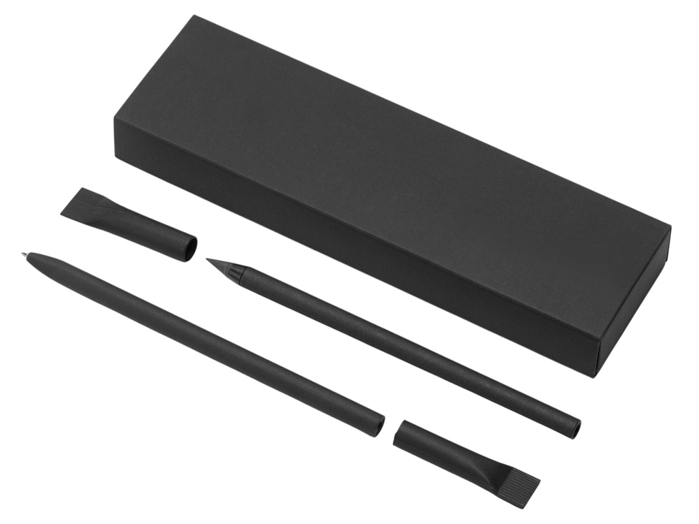 Набор из ручки и вечного карандаша из переработанной бумаги Recycled Duo, черный-0