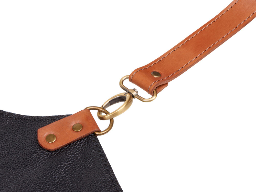 Набор: фартук из натуральной кожи в тубусе, черный с рыжими ремнями-4