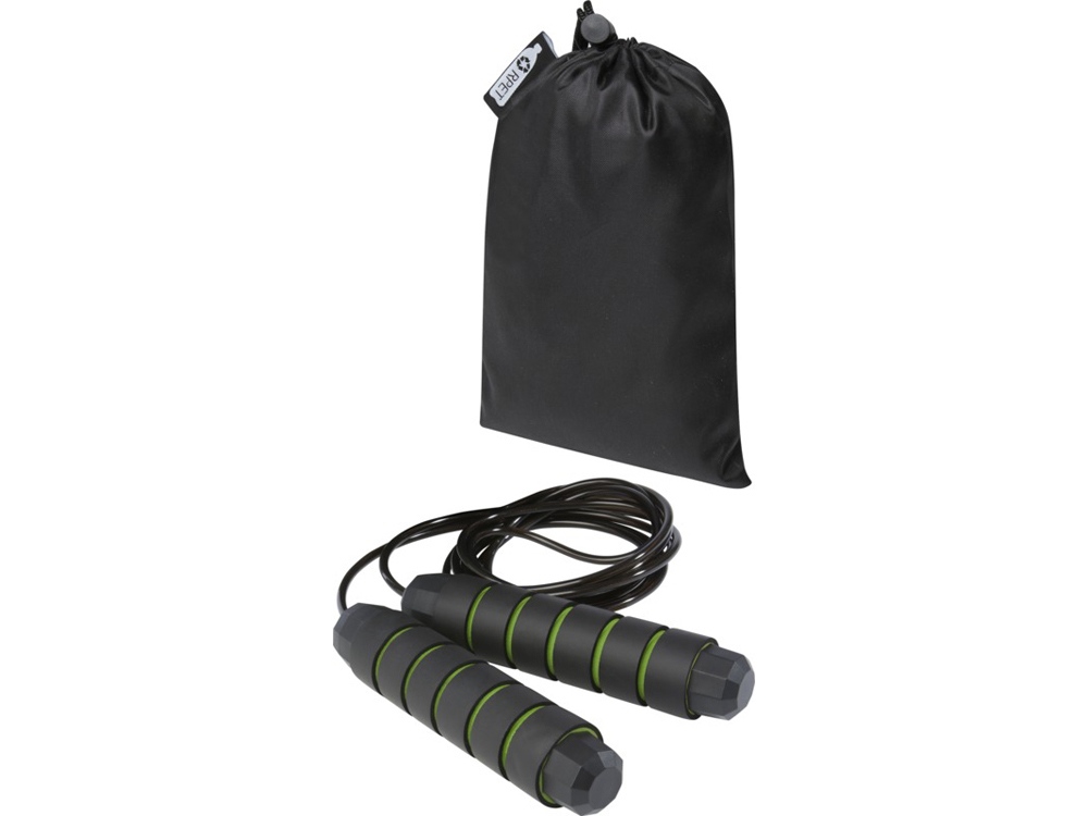 Austin, скакалка с мягкими ручками в чехле из переработанного PET-материала, зеленое яблоко-0