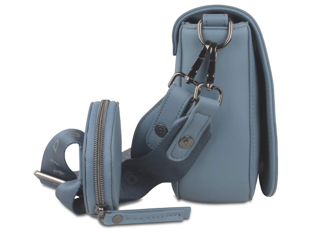 Сумка наплечная женская BUGATTI Almata, с кошельком, голубая, полиуретан, 27х6х18,5 см-3