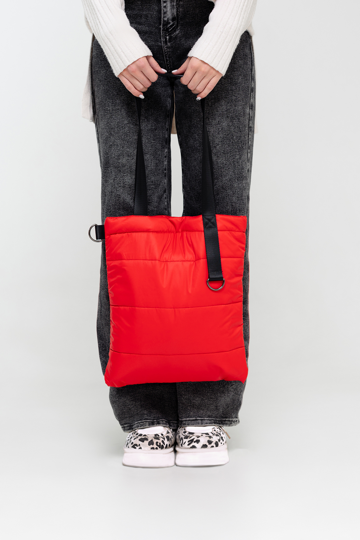 Шоппер Superbag Bubble, стёганый, с магнитной кнопкой (красный с чёрным)-5