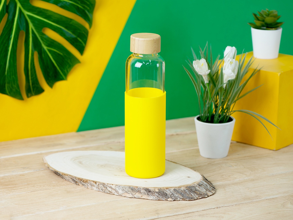 Бутылка для воды стеклянная Refine, в чехле, 550 мл, желтый-7