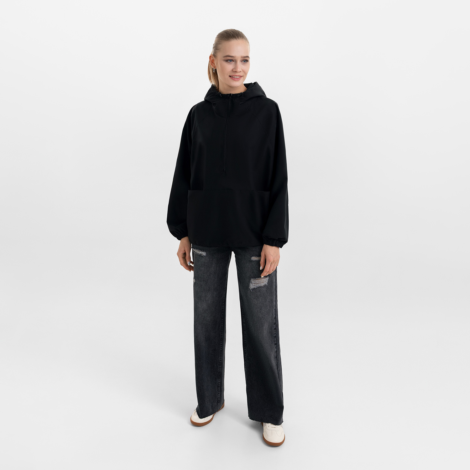 Ветровка (анорак) оверсайз унисекс Риссман (Rissman), черная-3