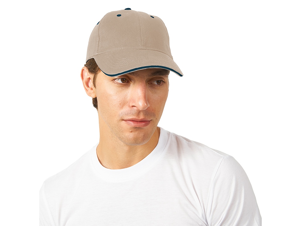 Бейсболка New Castle 6-ти панельная, натуральный/синий-1