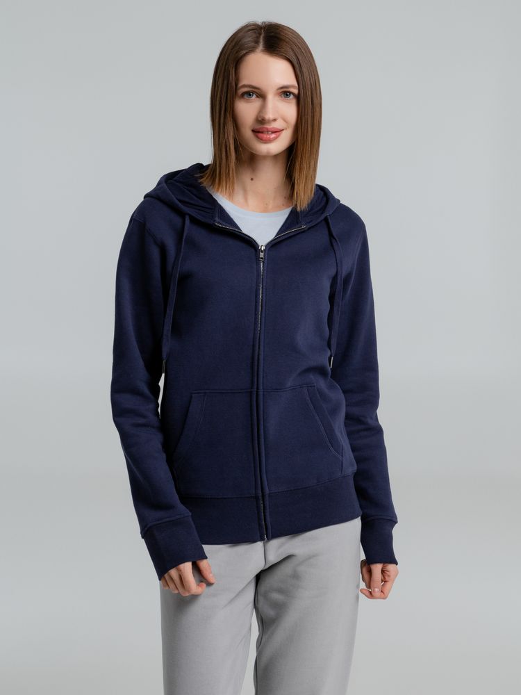 Толстовка на молнии с капюшоном унисекс King, темно-синяя-3