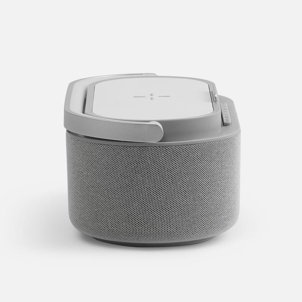 Колонка с часами и беспроводной зарядкой Veske ver.2, серая-2