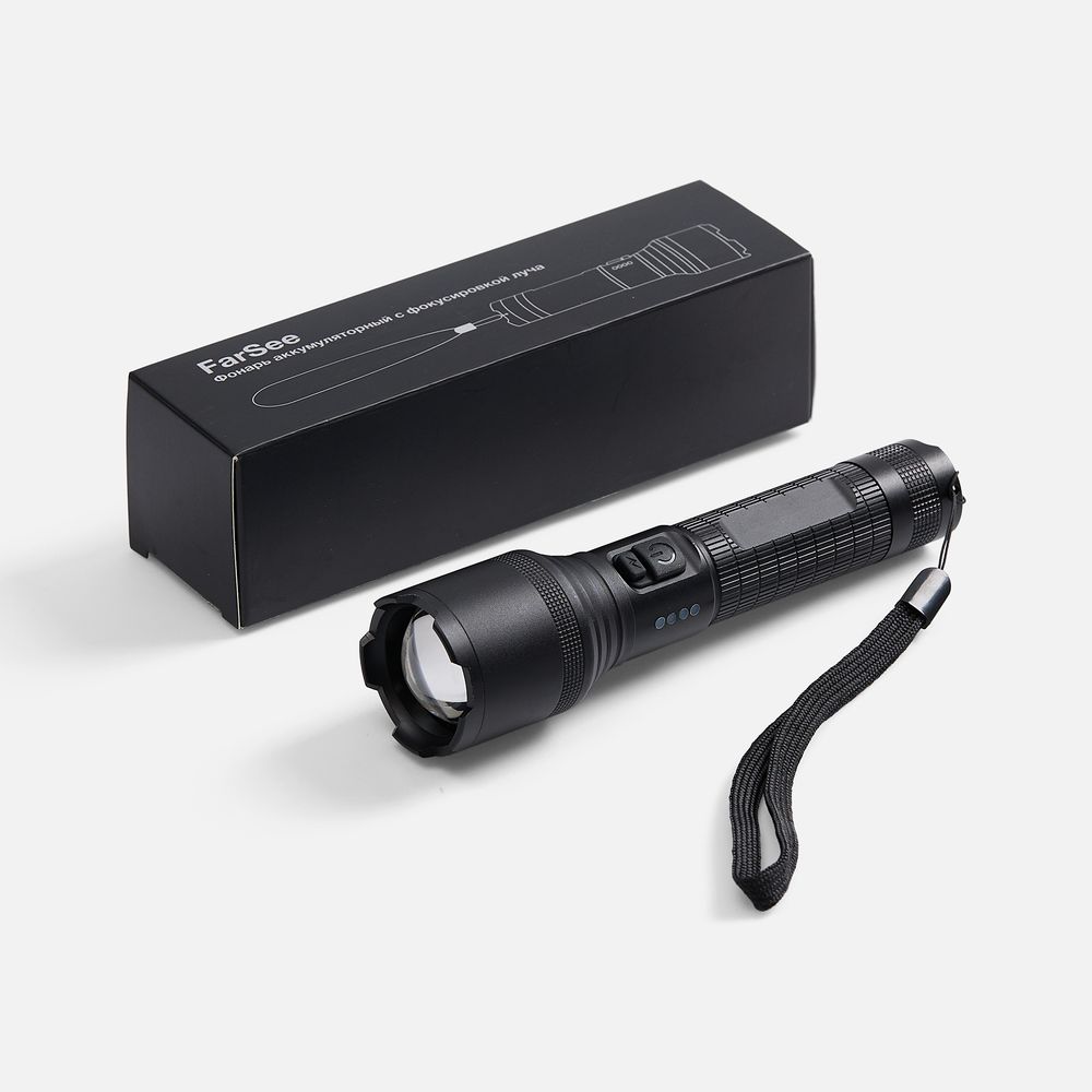 Фонарь аккумуляторный с фокусировкой луча FarSee, черный-3