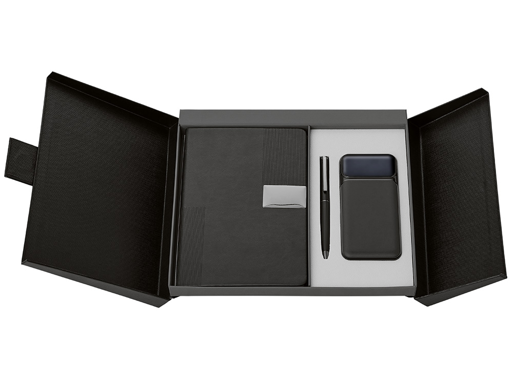 Подарочный набор Tesla с блокнотом А5, ручкой и пауэрбенком на 10 000 mAh, черный-4
