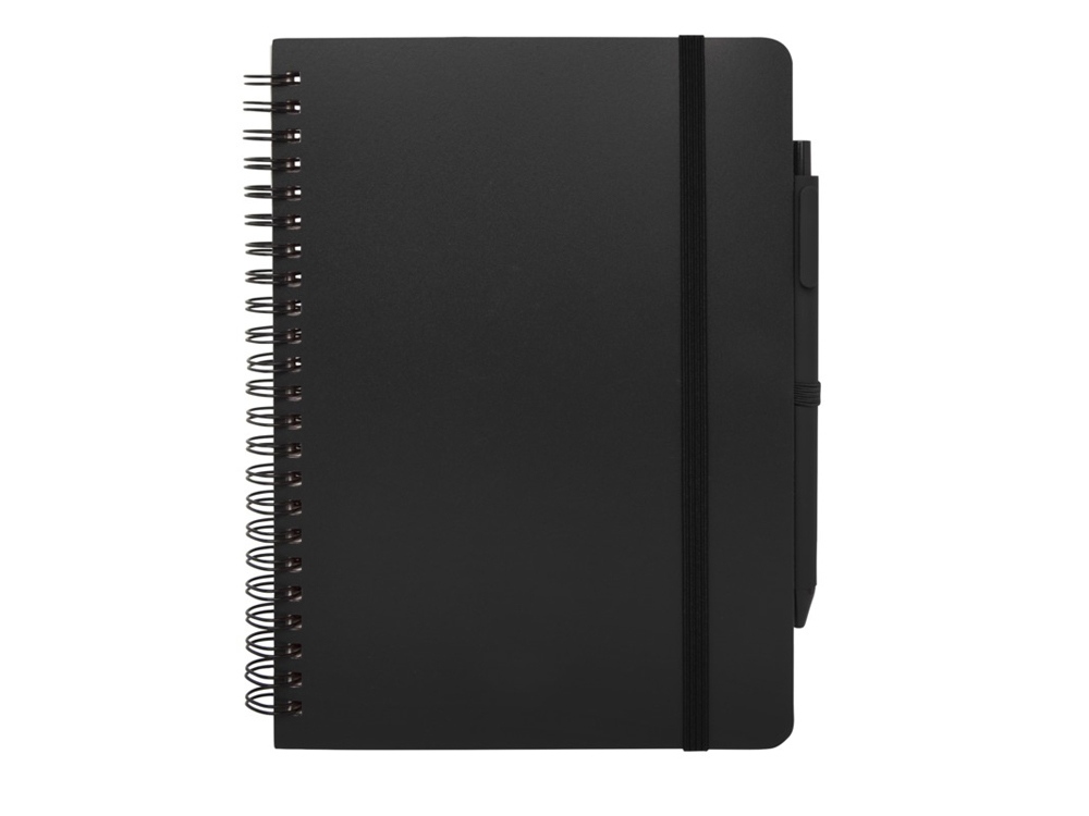 Блокнот Thalaasa формата А5 в твердой обложке из океанического пластика с шариковой ручкой - сплошной черный-1