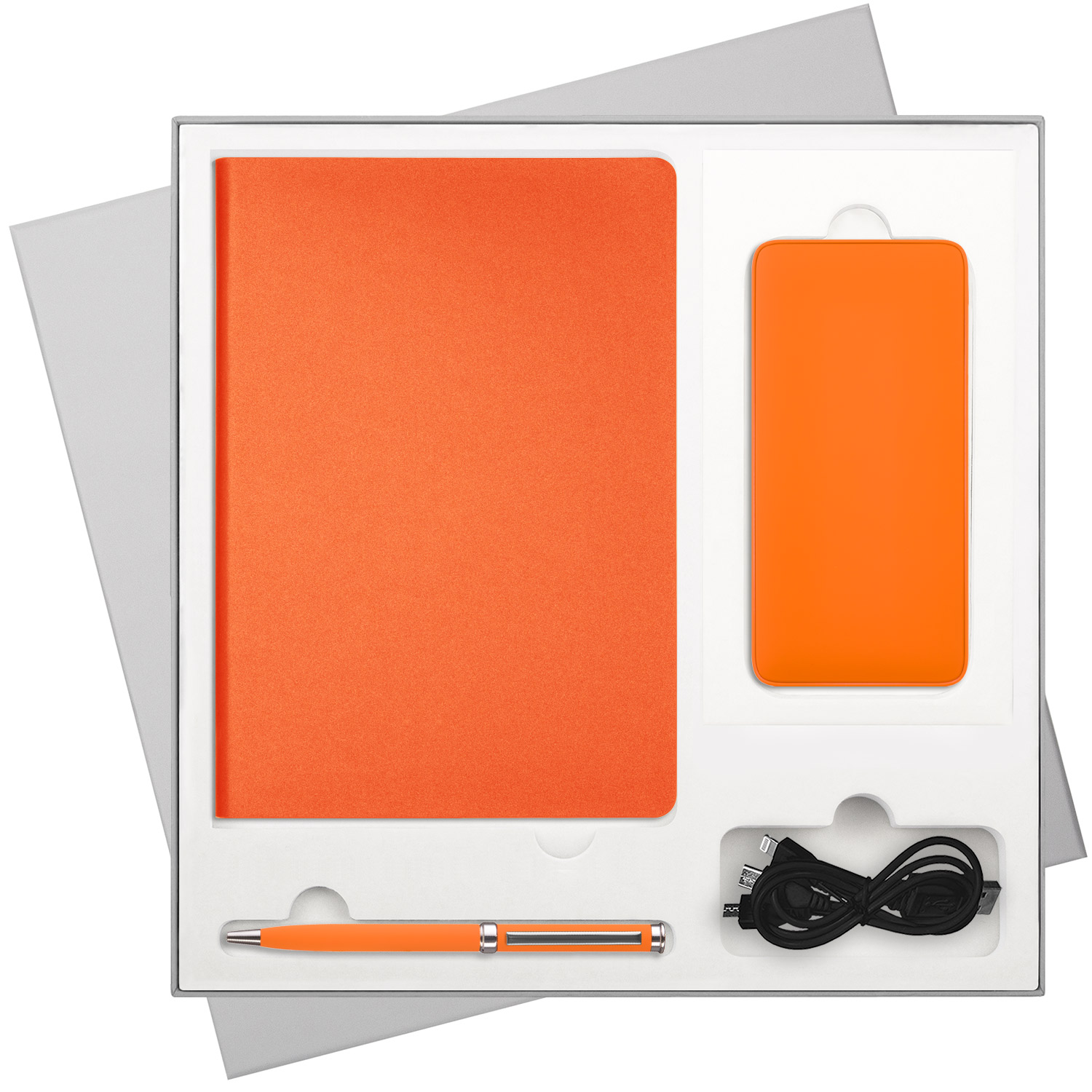 Подарочная коробка без ложемента для ежедневника, ручки и аккумулятора, серая (под съемные ложементы)-9