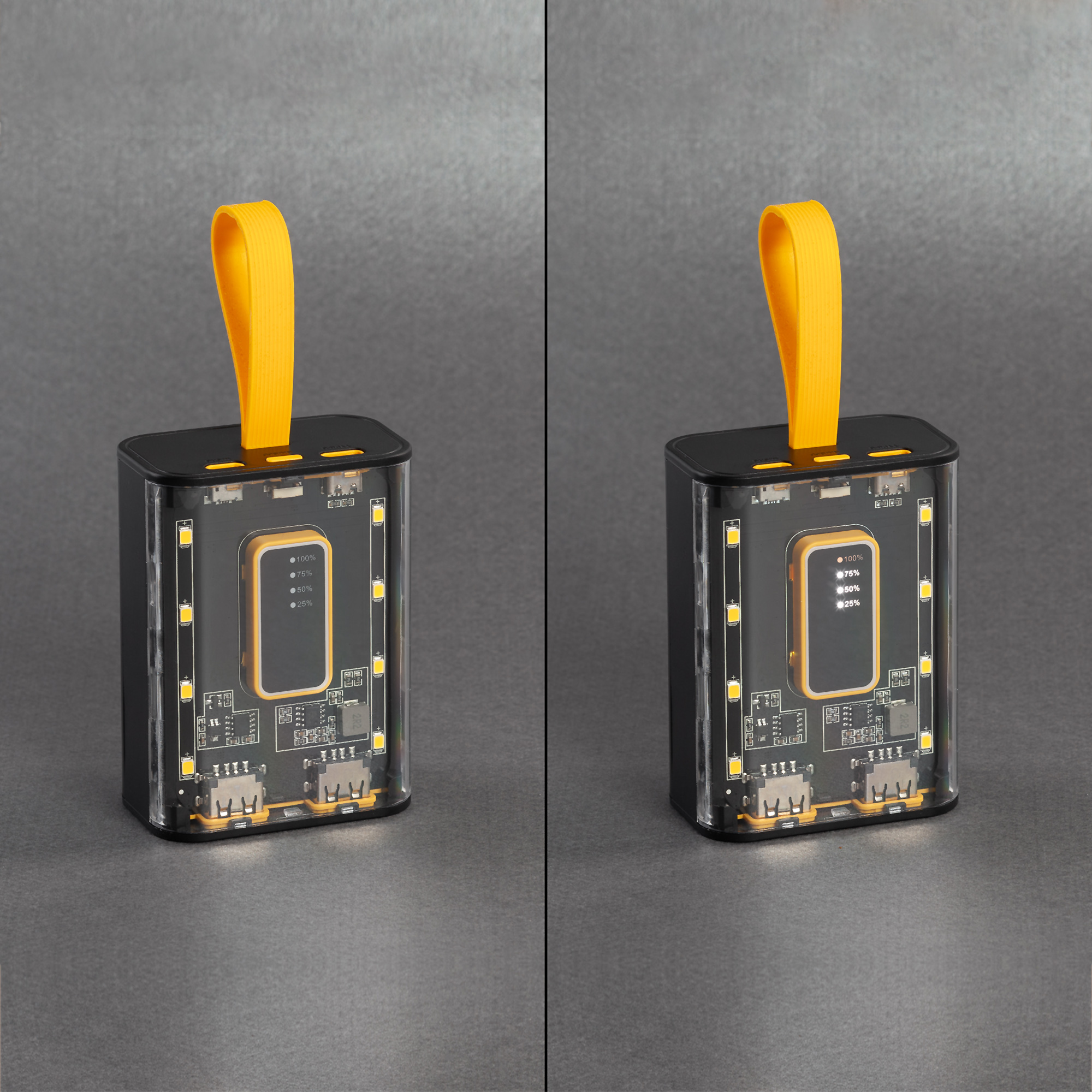 Зарядное устройство "Shine" 9000 mAh с LED-подсветкой, встроенными кабелями Type-C/Lightning/USB-6