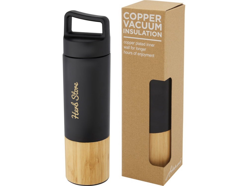 Torne Бутылка из нержавеющей стали объемом 540 мл с медной вакуумной изоляцией и внешней стенкой из бамбука, черный-5
