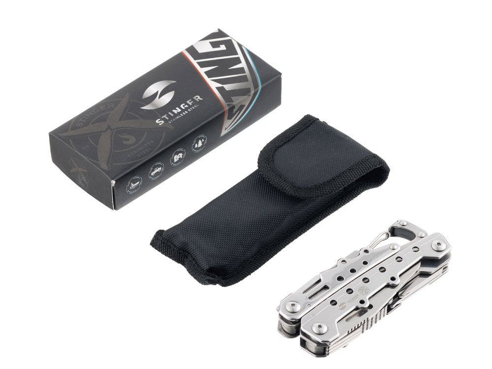 Мультитул Stinger, 105x40 мм, 12 функций, сталь, серебристый, в комплекте нейлоновый чехол-5