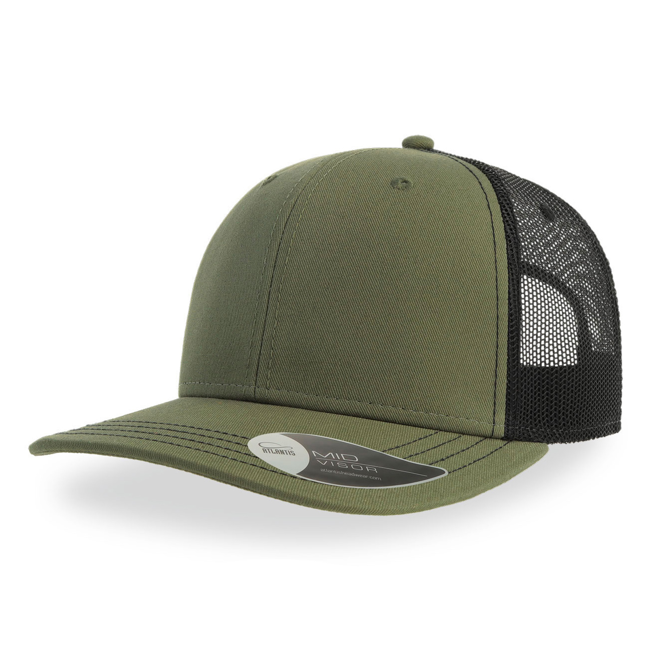 Бейсболка SONIC, 6 клиньев, пластиковая застежка, оливковый, черный-0