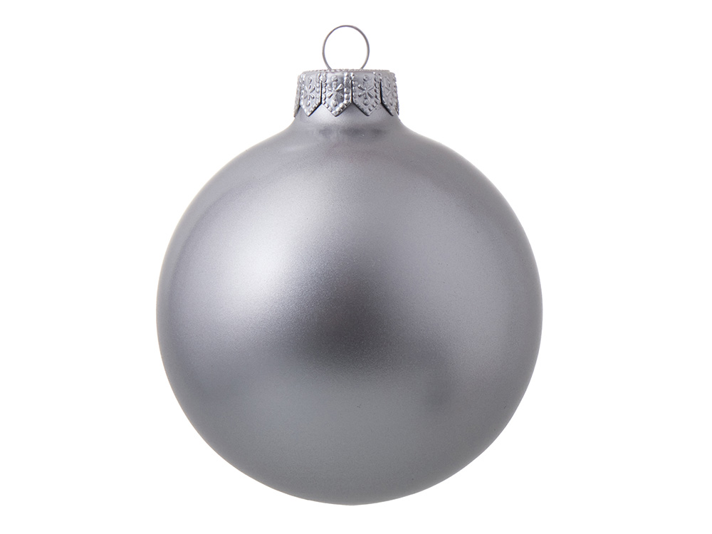 Стеклянный елочный шар Christmas bauble, серебро, металлик, с серебристым колпачком в черной коробке-0
