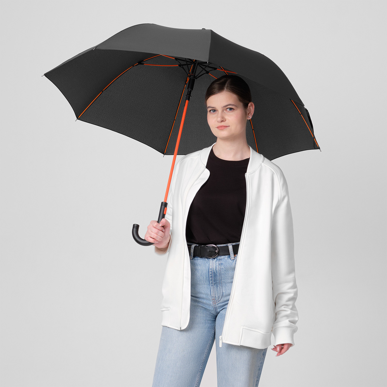 Зонт-трость Quantum, черный/оранжевый-5