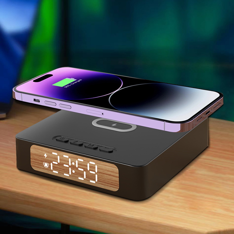 Часы с беспроводной зарядкой Raven 3в1, Черный-2