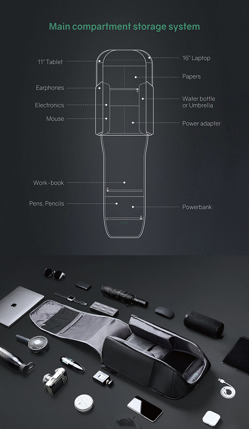 Рюкзак KORIN FlipPack 47х30х17 см, черный-15