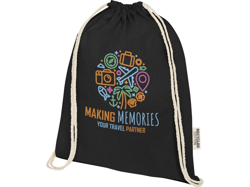 Oregon сумка-кисет из переработанного хлопка, сертифицированного согласно GRS, плотностью 140 г/м² - сплошной черный-5