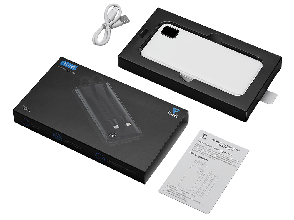 Внешний аккумулятор со встроенными кабелями Фрэйм, 10000мач, белый-6