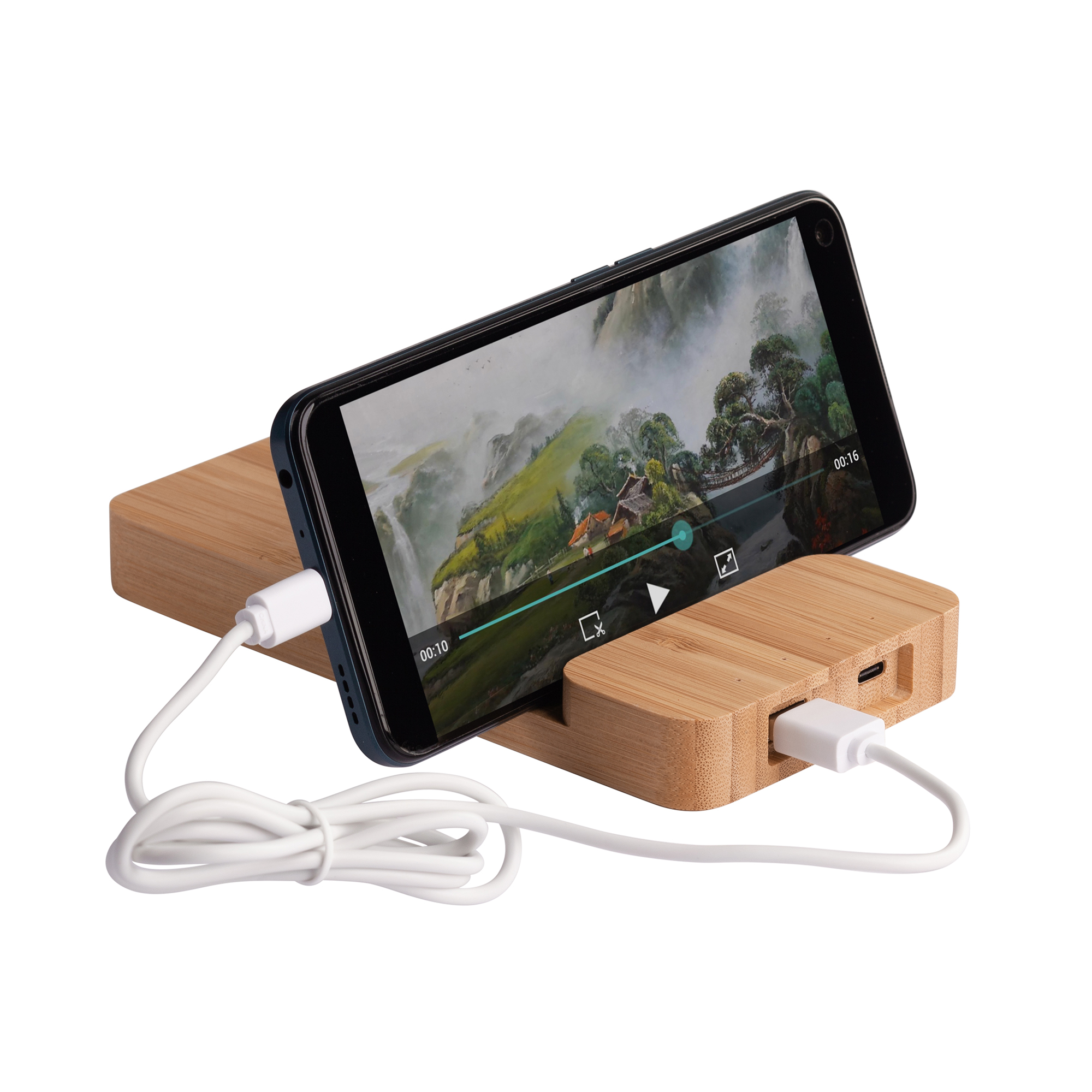 Беспроводное (10W) зарядное устройство "Bamboo Power" 5000 mAh с подставкой под смартфон, бамбук-3