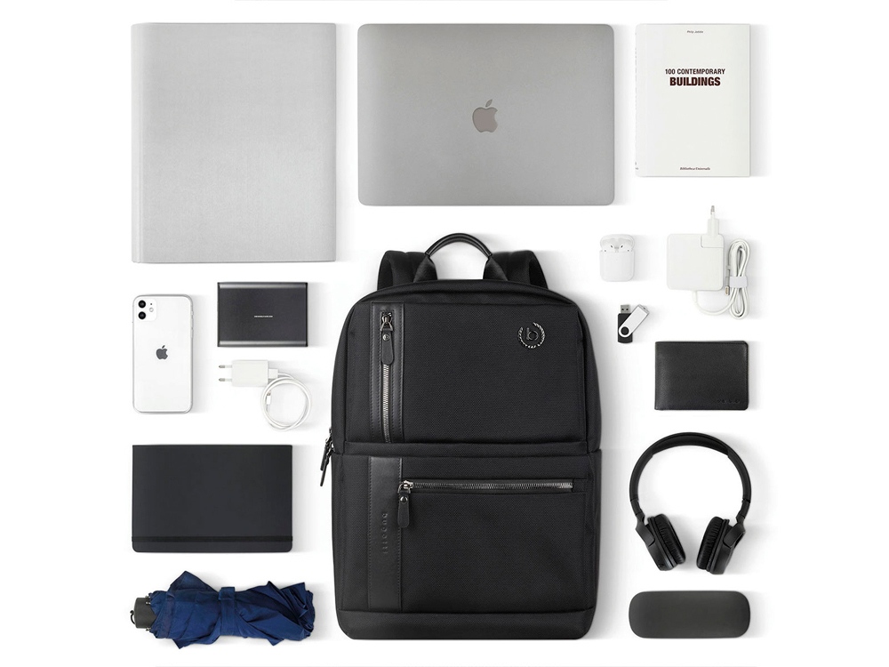 Рюкзак мужской BUGATTI НЕРО | NERO 16'', чёрный, нейлон 1680D/кожа, 29,5х14х44 см-6