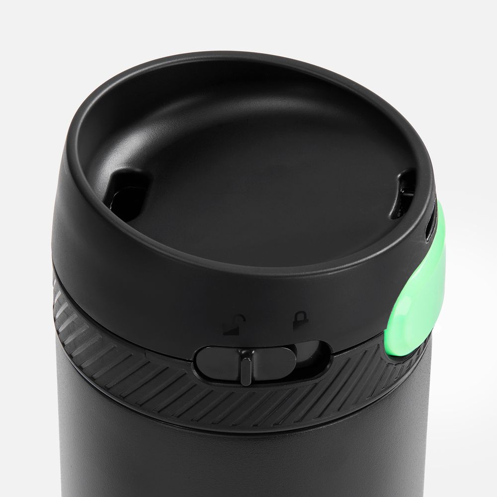 Термостакан X1 с цветной кнопкой, черный с зеленым-3